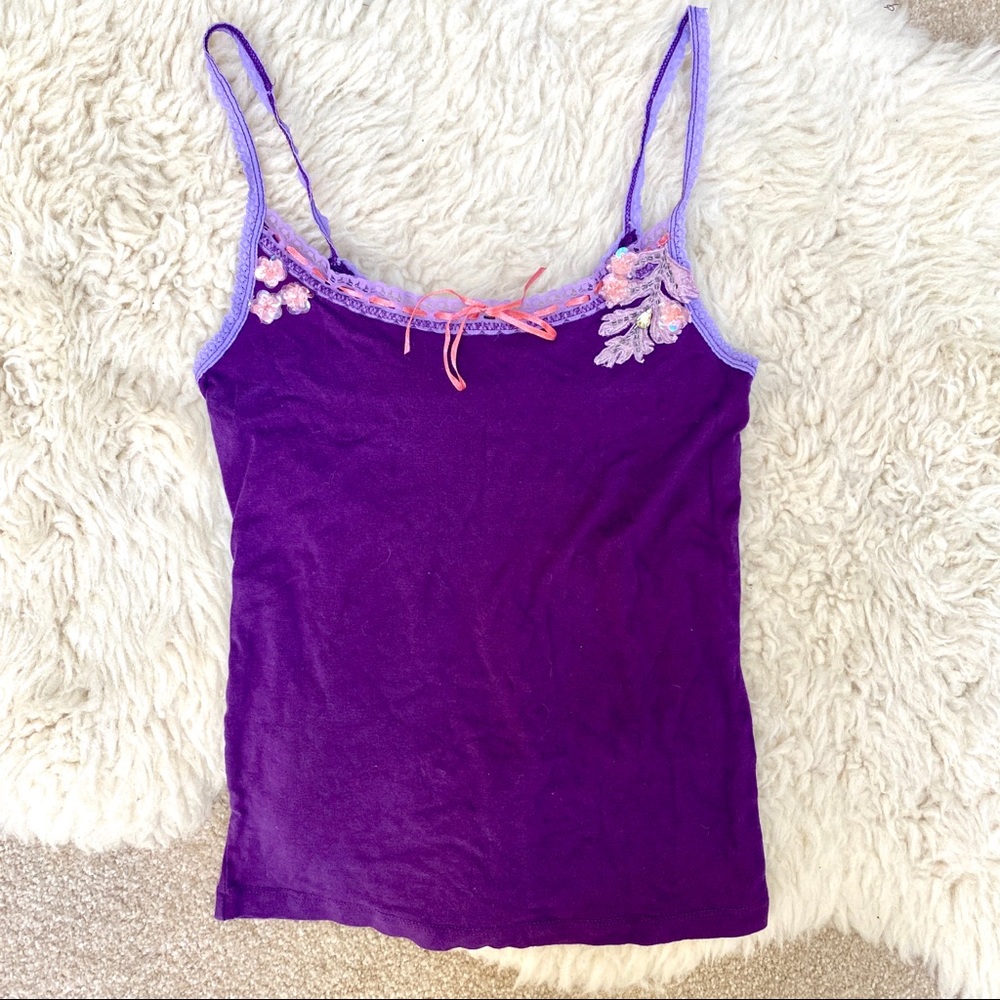 FREE PEOPLE purple lilac lace and flower tank top